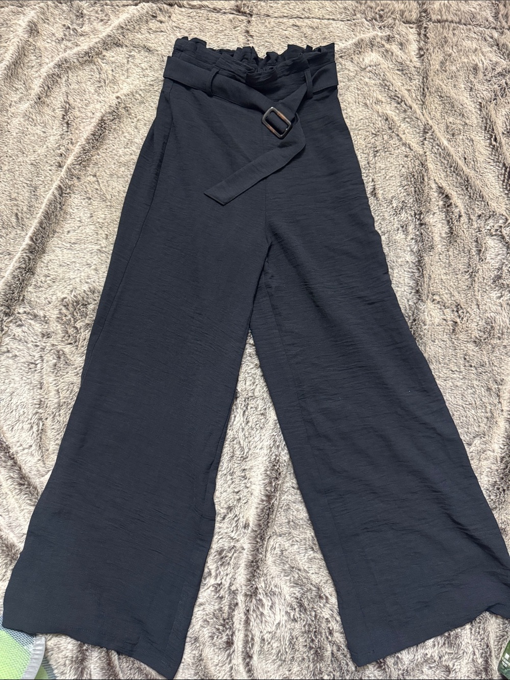 Paperbag High-Rise Wide Leg Pants with Belt - Black